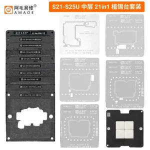AMAOE 21 in 1 Samsung Middle Layer Tin Planting Platform With BGA Stencil S21u To S25 Ultra